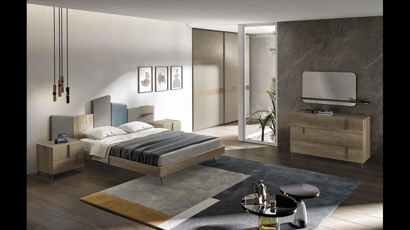 Letto Filup 16 con testiera in tessuto, ecopelle e legno di Dal Cin