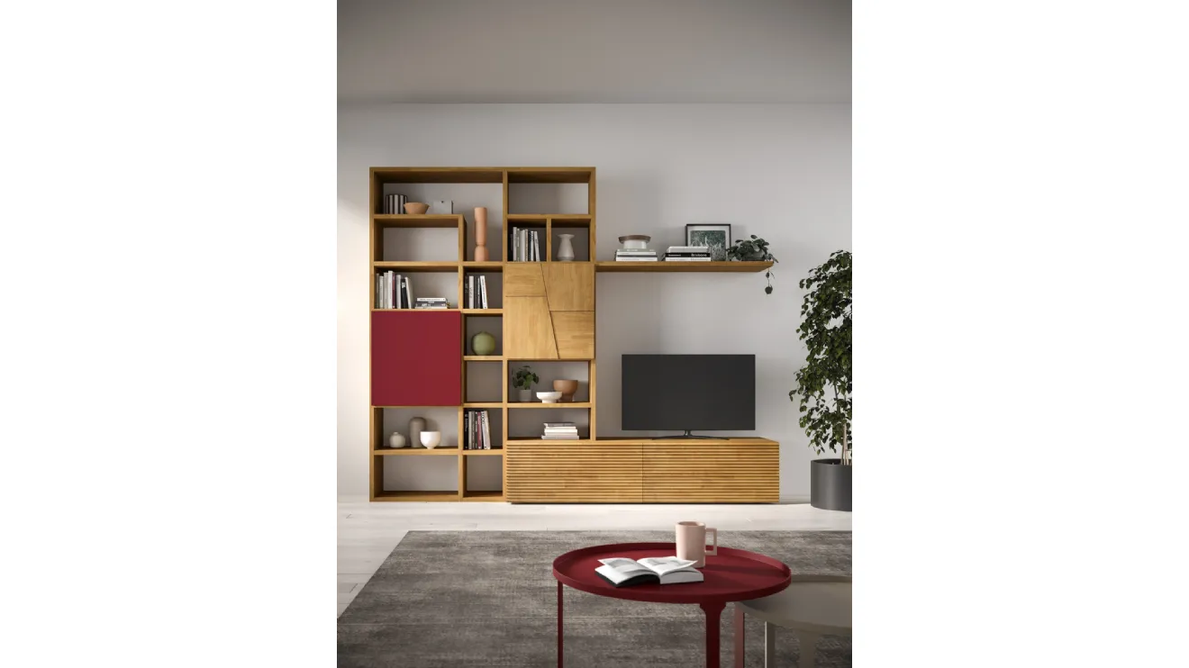 Libreria a muro in legno e laccato Mixer 01A di FGF Mobili