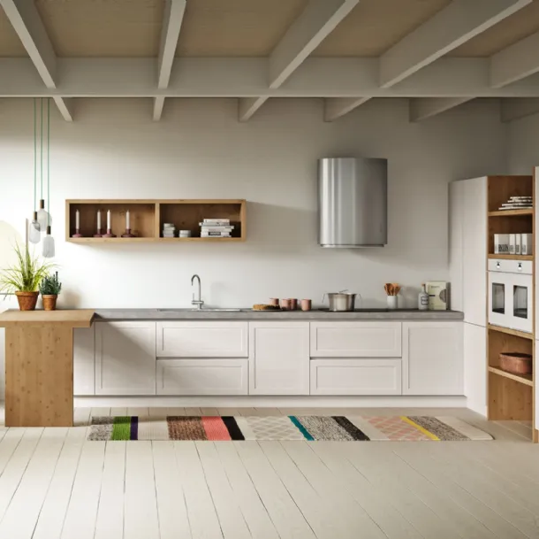 Cucina Moderna angolare con penisola Caldo legno 047 di Linea3