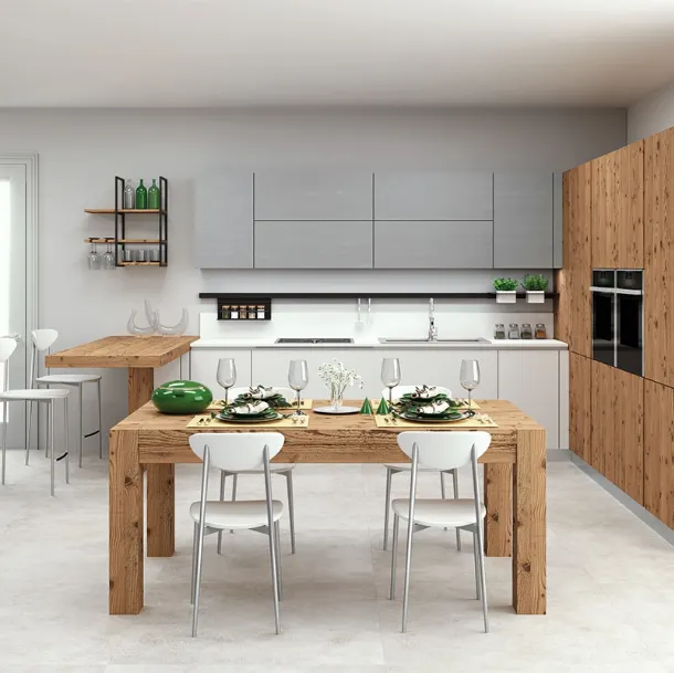 Cucina Moderna con penisola in legno antico Real di Tempora Country