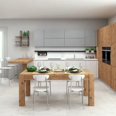 Cucina Moderna con penisola in legno antico Real di Tempora Country